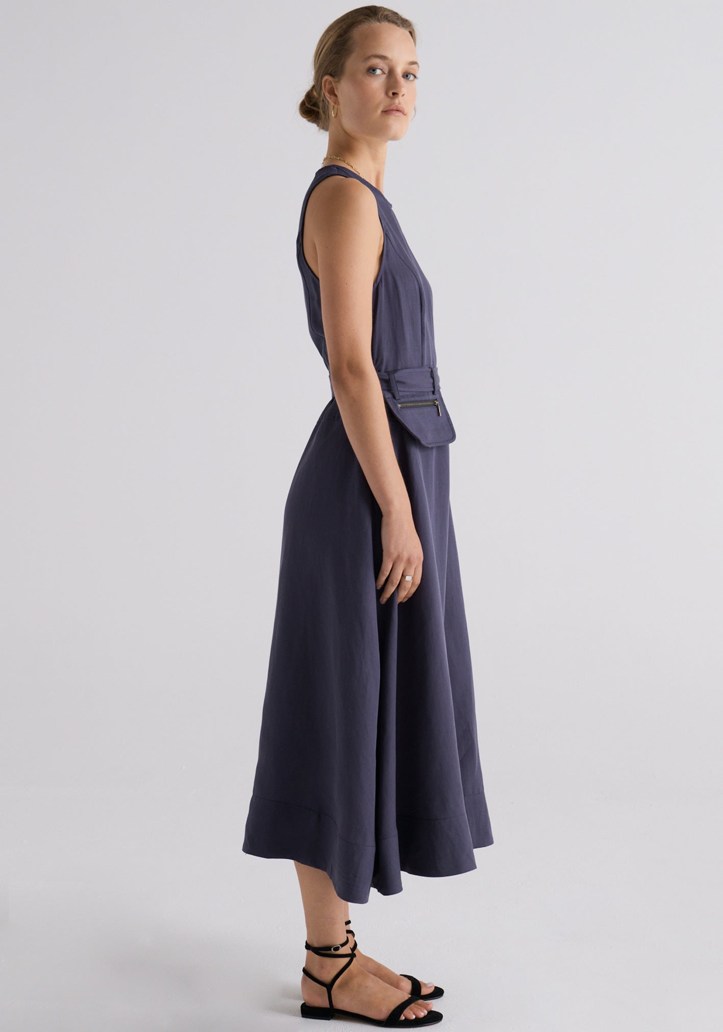 Riley Belted Dress in Indigo