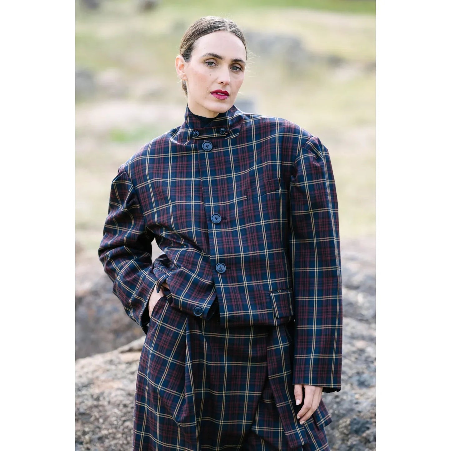 Skye Jacket in Navy Red Check