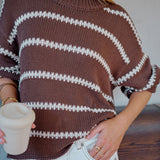 Lila Oversized Knit Crew in Brown Stripe