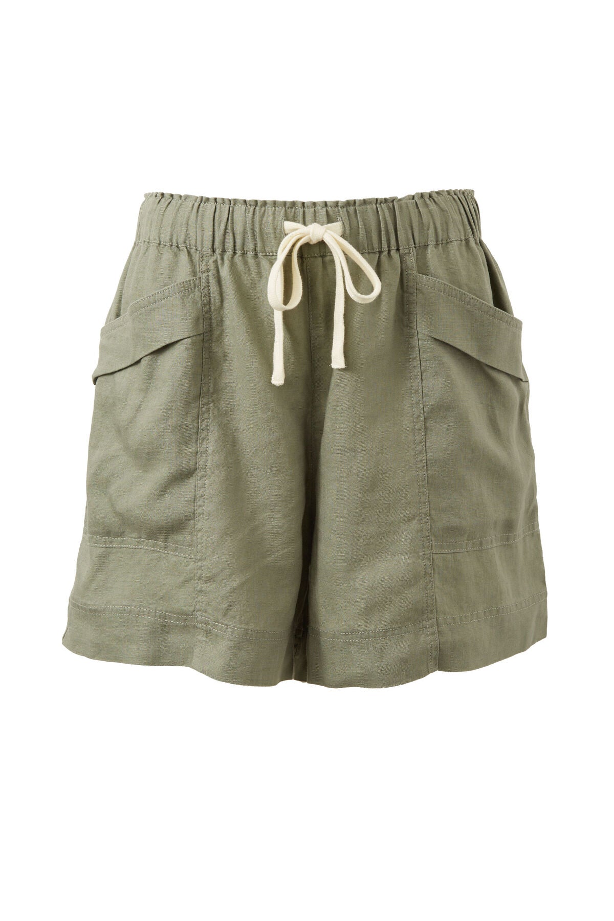 Panelled Linen Short in Khaki