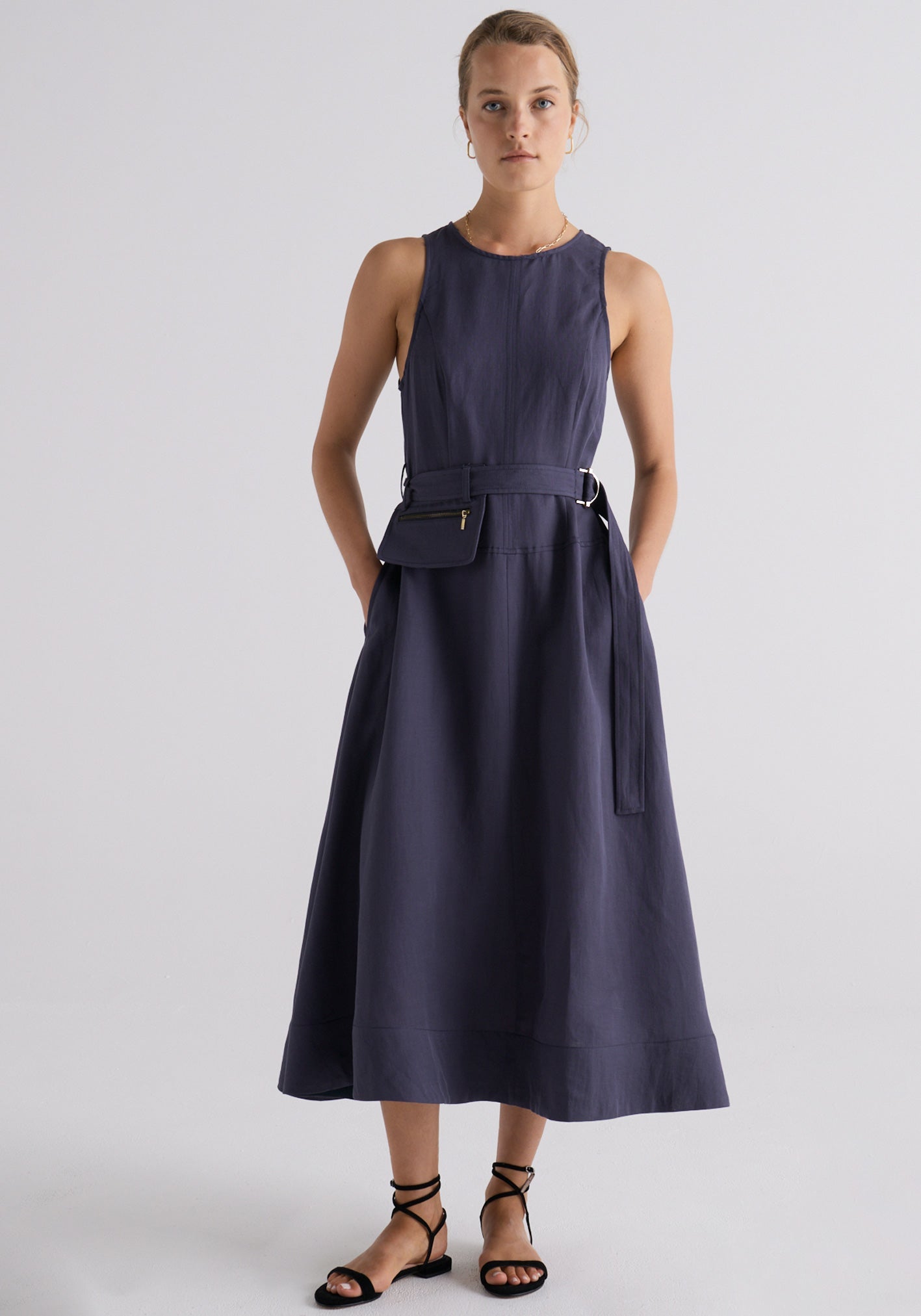 Riley Belted Dress in Indigo