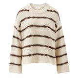 Lila Oversized Knit Crew in Ecru Stripe