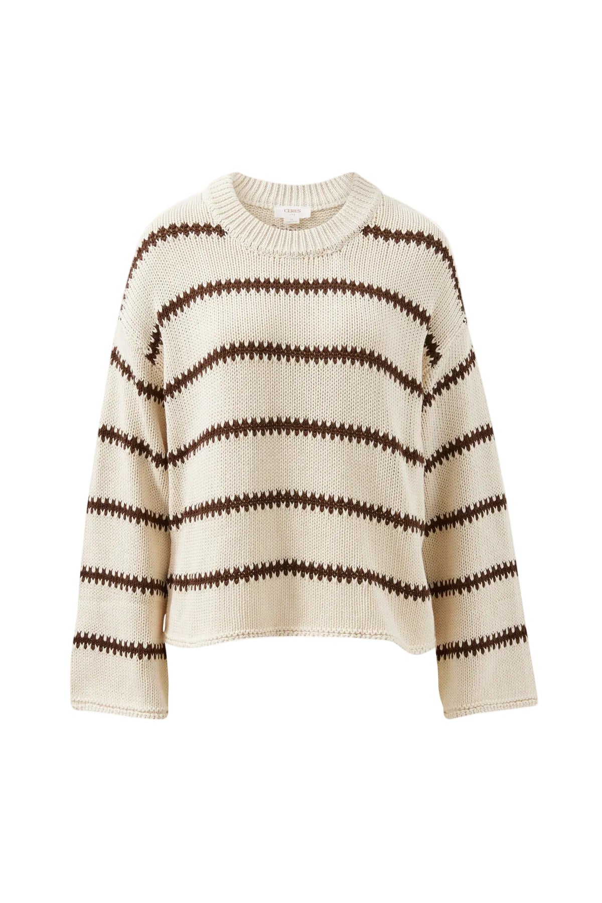 Lila Oversized Knit Crew in Ecru Stripe