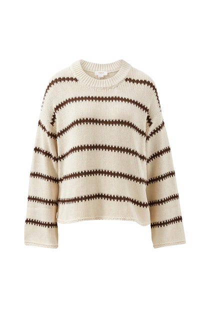 Lila Oversized Knit Crew in Ecru Stripe