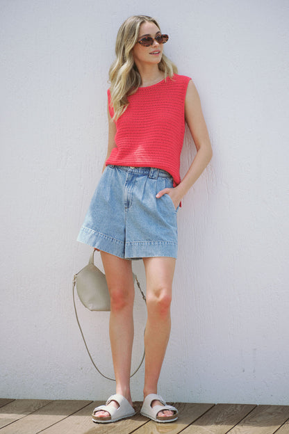 Mesh Knit Tank in Heritage Red