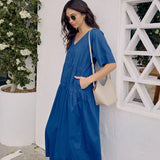 Tiered Poplin Dress in Fresh Cobalt