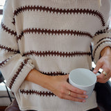 Lila Oversized Knit Crew in Ecru Stripe
