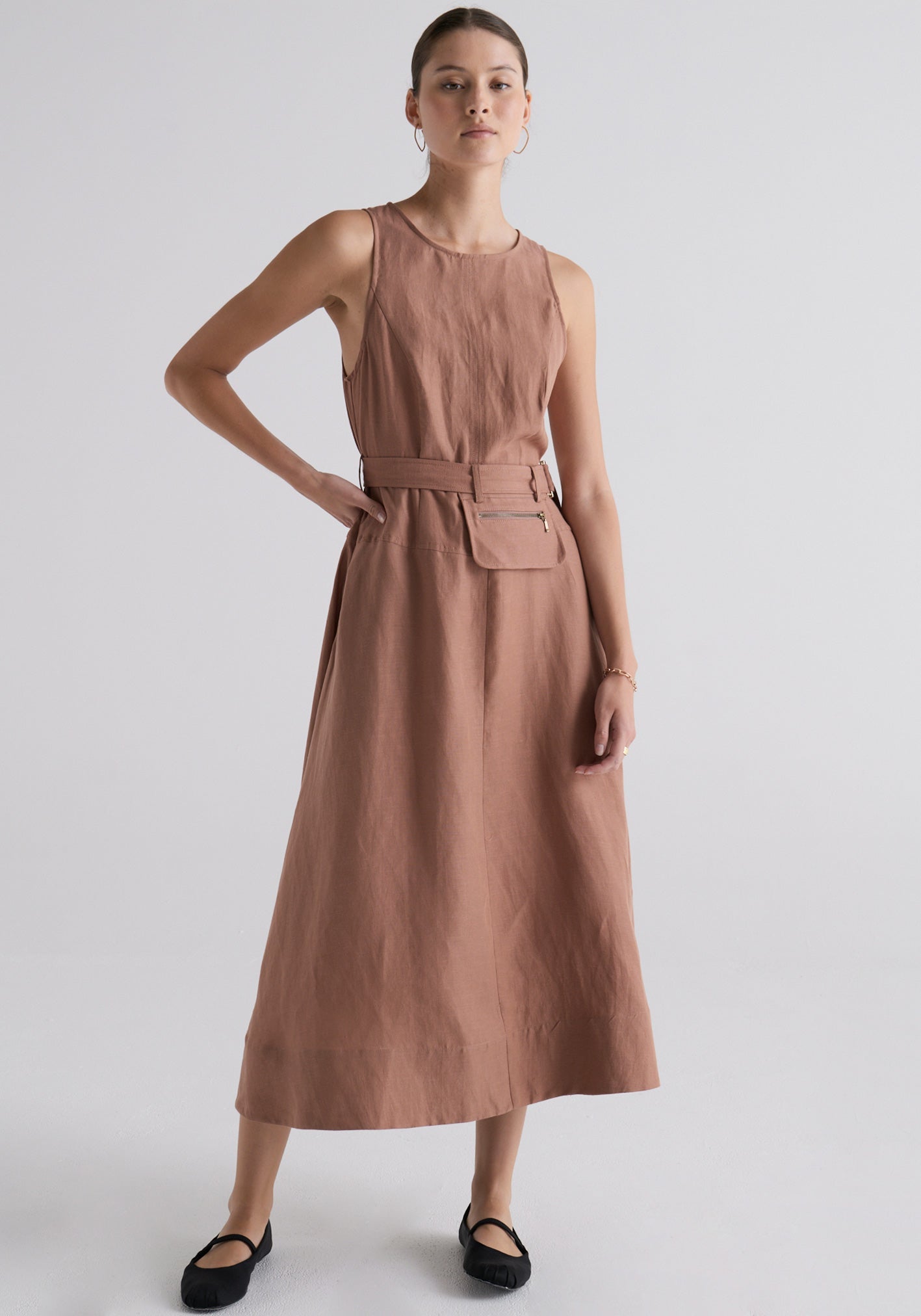 Riley Belted Dress in Taupe