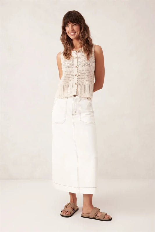 Patch Pocket Denim Midi Skirt