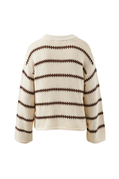 Lila Oversized Knit Crew in Ecru Stripe
