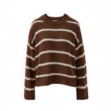 Lila Oversized Knit Crew in Brown Stripe