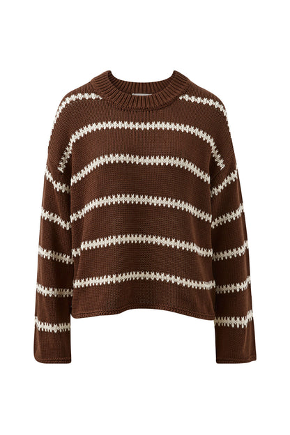 Lila Oversized Knit Crew in Brown Stripe