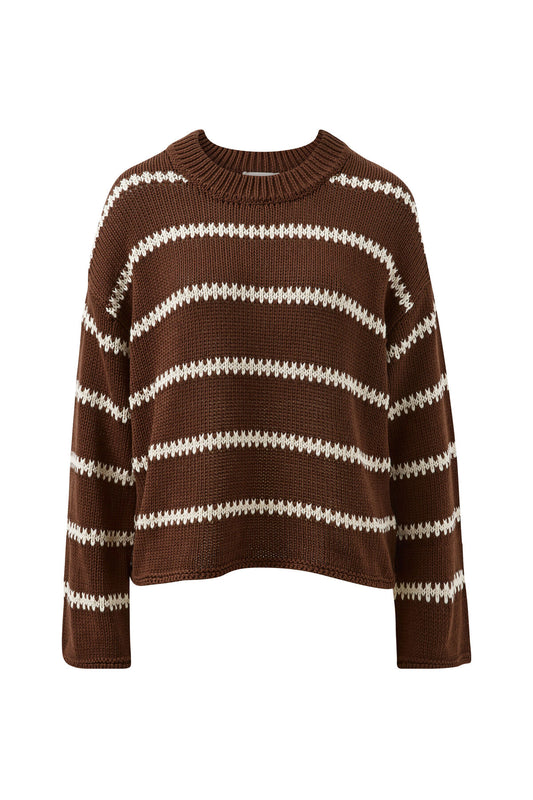 Lila Oversized Knit Crew in Brown Stripe