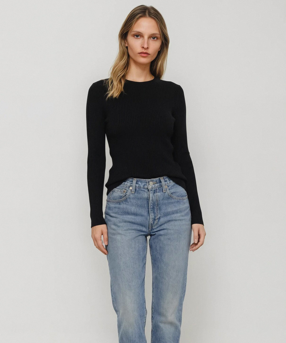 Vespa Merino Ribbed Crew in Black