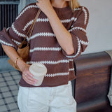 Lila Oversized Knit Crew in Brown Stripe