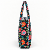Quilted Cotton Shopper - Black Botanical Bloom