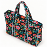Quilted Cotton Shopper - Black Botanical Bloom