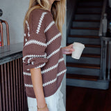 Lila Oversized Knit Crew in Brown Stripe