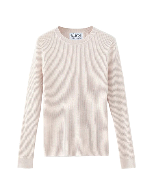 Vespa Merino Ribbed Crew in Chalk