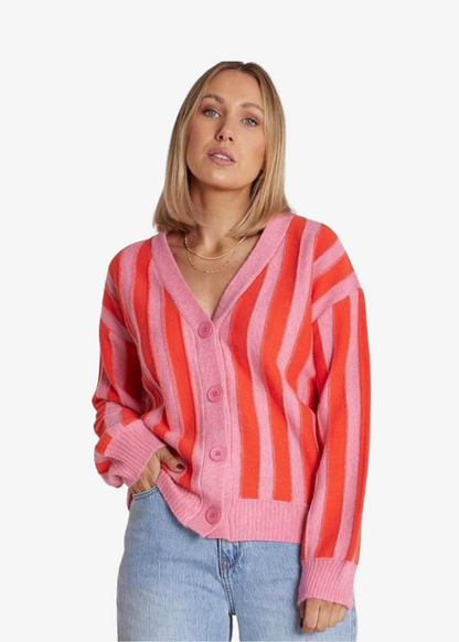 Pink & Orange Striped Knit Cardigan - preloved