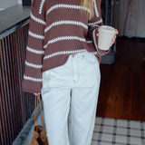 Lila Oversized Knit Crew in Brown Stripe
