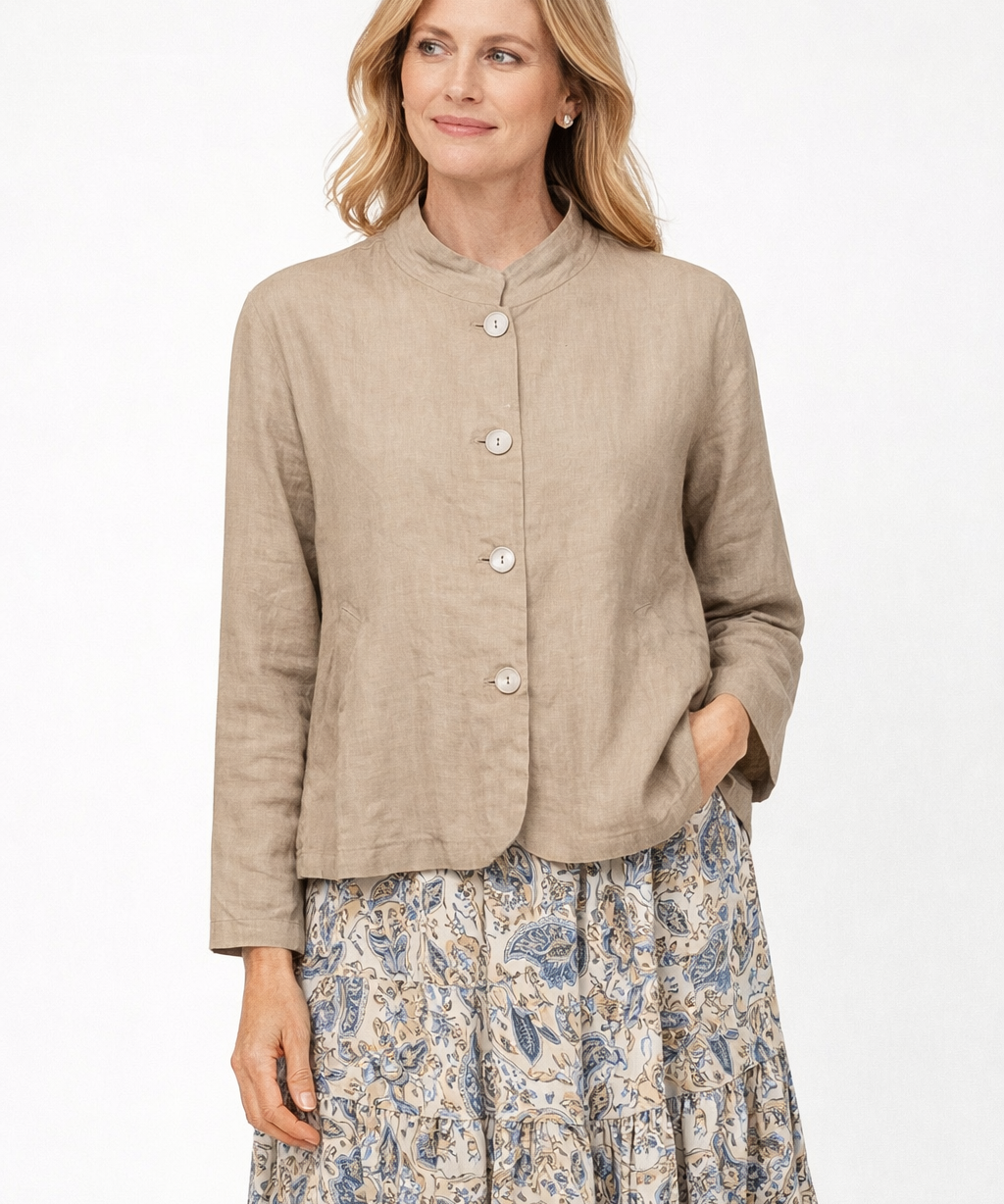 Lucca Linen Jacket in Tan