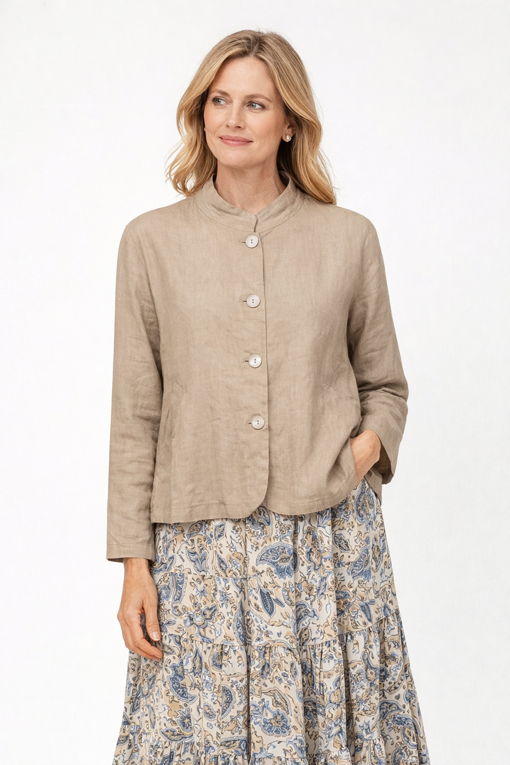 Lucca Linen Jacket in Tan