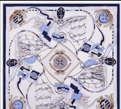 Cecile Silk Scarf in Navy Print