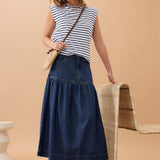 Drop Waist Denim Midi Skirt