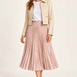 Satin Pleat Maxi Skirt in Dusty Pink