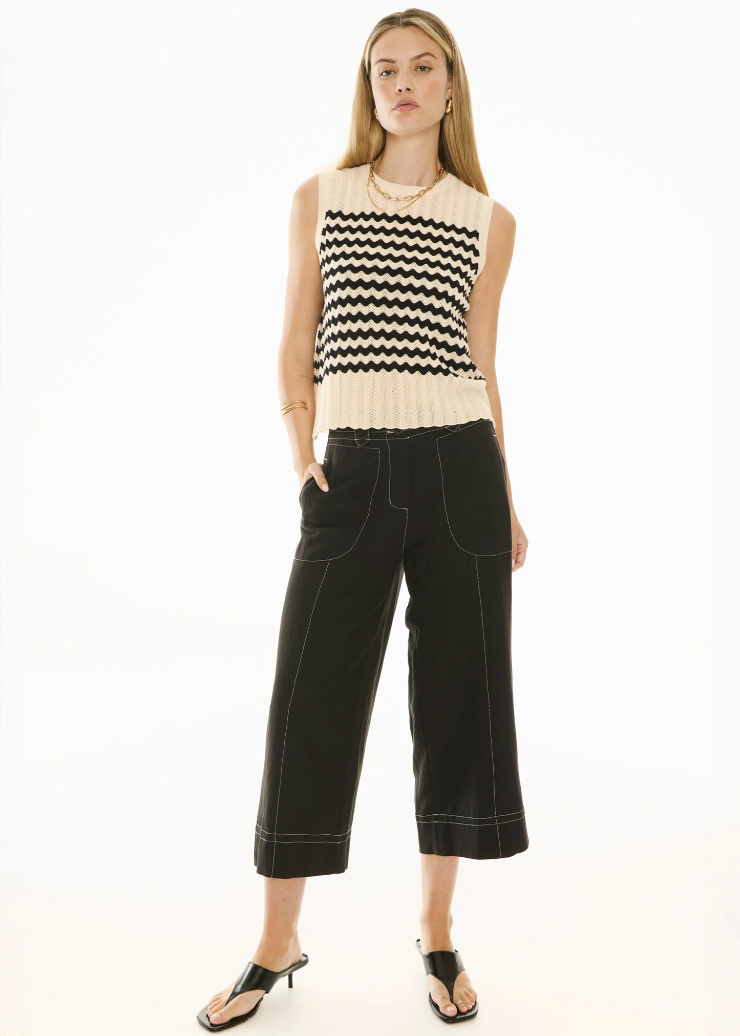 Bonde Knit Tank in Ivory/Black
