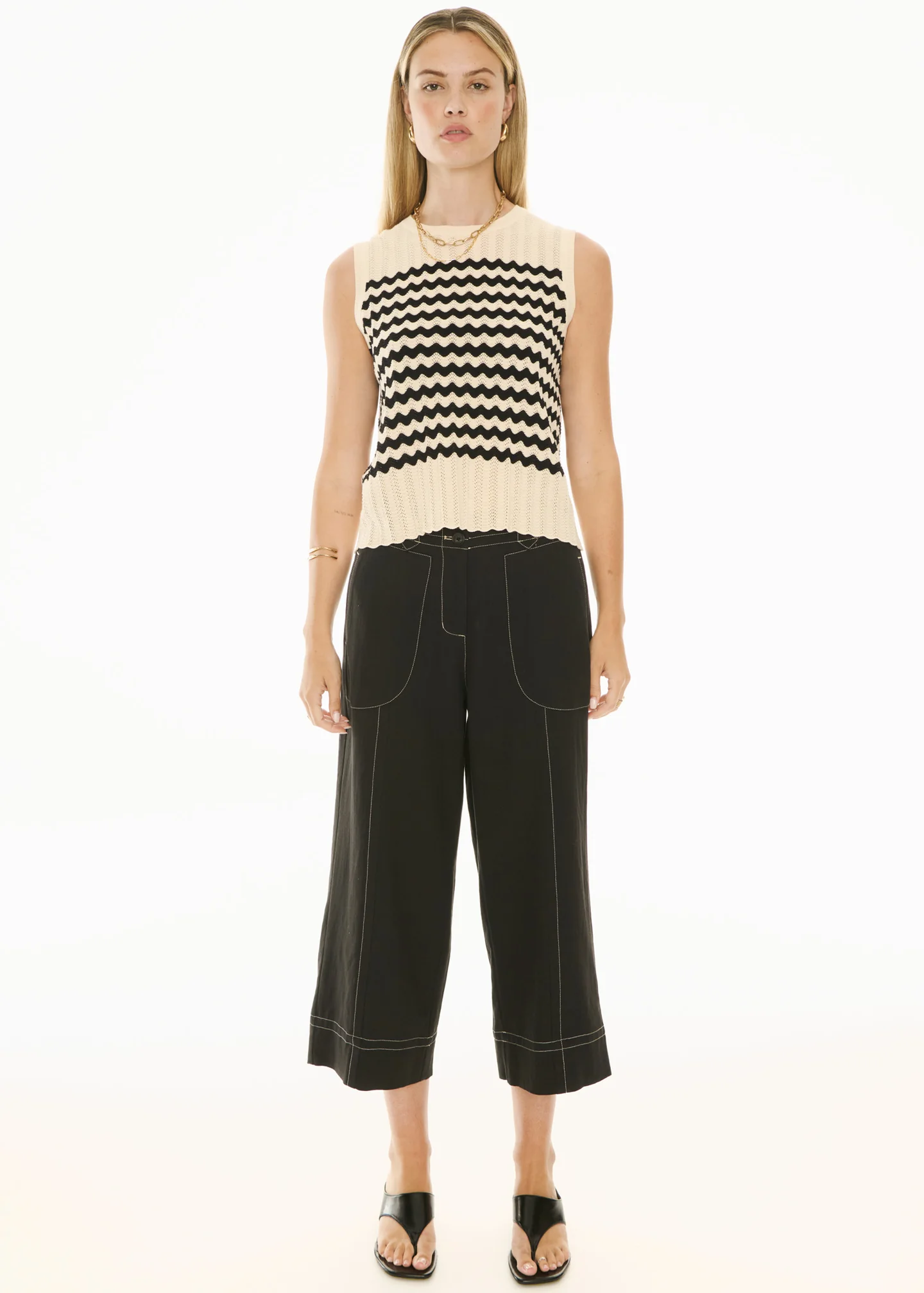 Bonde Knit Tank in Ivory/Black