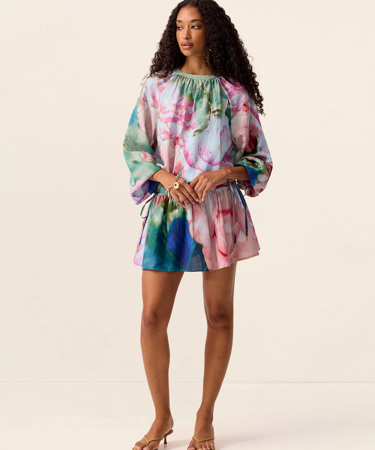 Roses Mini Dress in Print – front model view