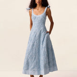 Blossom Strappy Midi Dress in Wave – front model view
