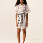 Lily Embroidery Mini Dress in Ivory – front model view