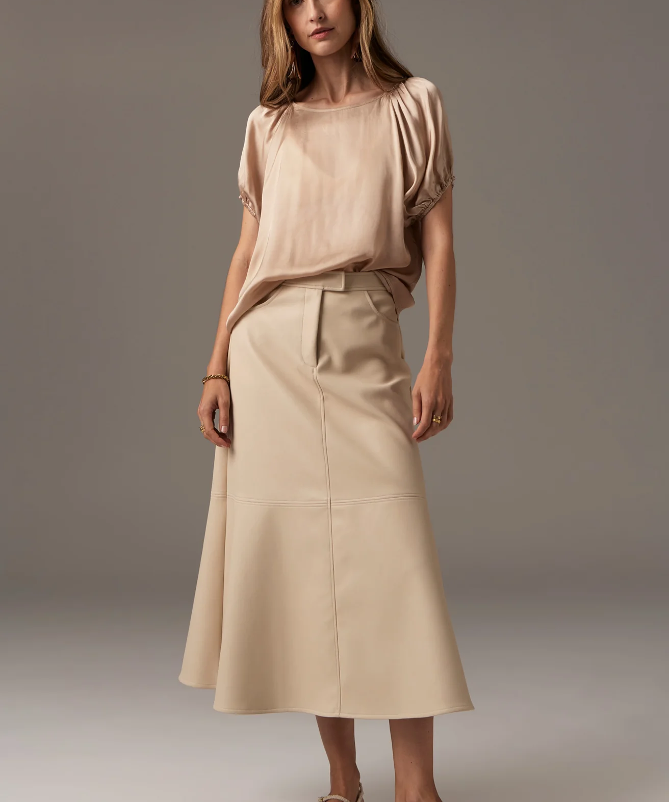 Ollie Faux Leather Skirt in Pebble