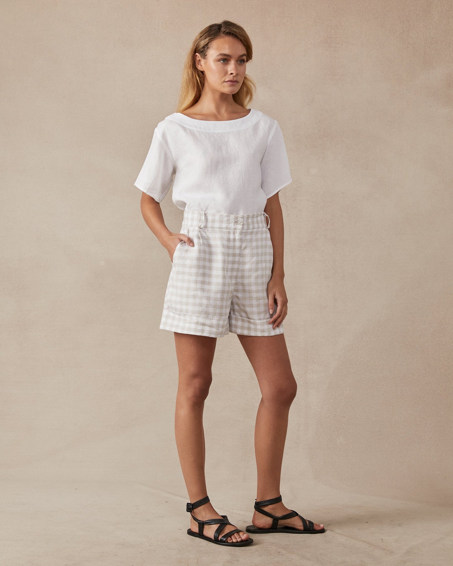 Poppy Short in Natural Check