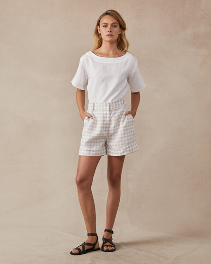 Poppy Short in Natural Check
