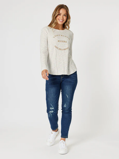 Riviera Long Sleeve Tee Natural/White