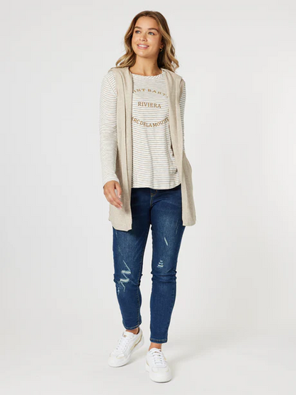 Riviera Long Sleeve Tee Natural/White