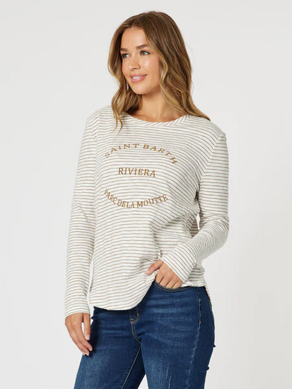 Riviera Long Sleeve Tee Natural/White