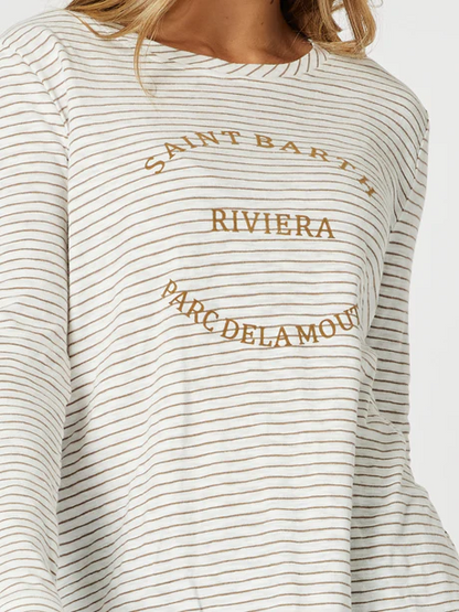 Riviera Long Sleeve Tee Natural/White