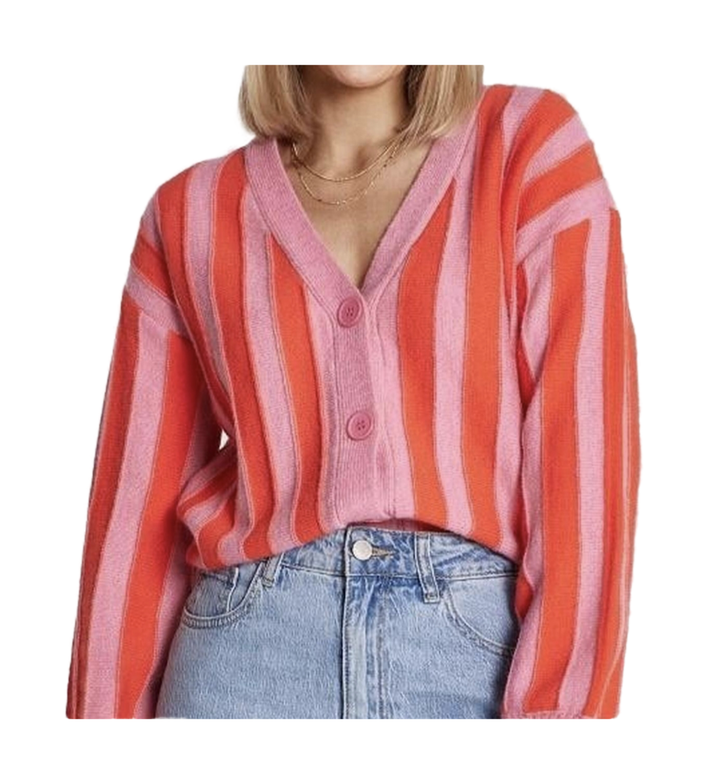 Pink & Orange Striped Knit Cardigan - preloved