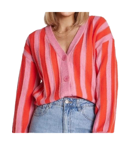 Pink & Orange Striped Knit Cardigan - preloved