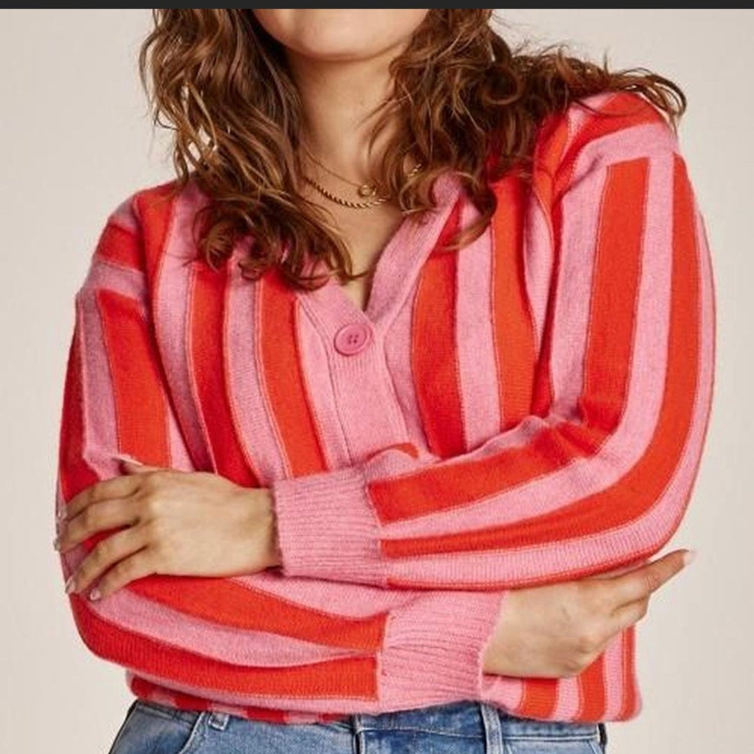 Pink & Orange Striped Knit Cardigan - preloved