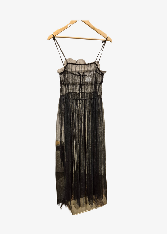 Sheer Black Layered Midi Dress - preloved