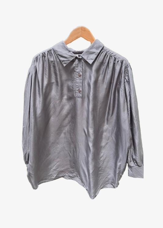 Silk Silver-Grey Gathered Blouse - preloved