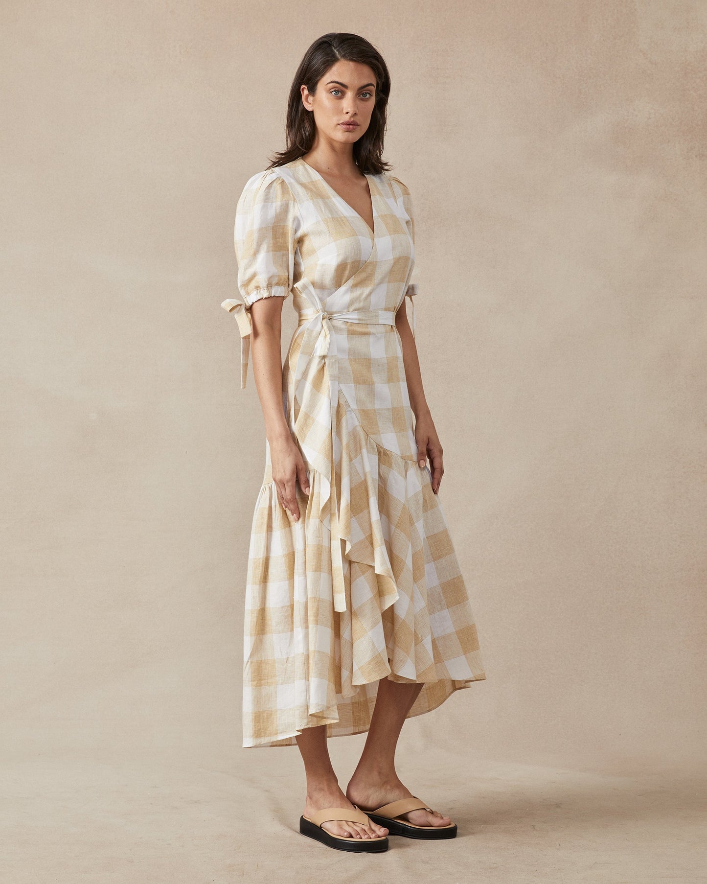 Stevie Wrap Dress in Yellow Check