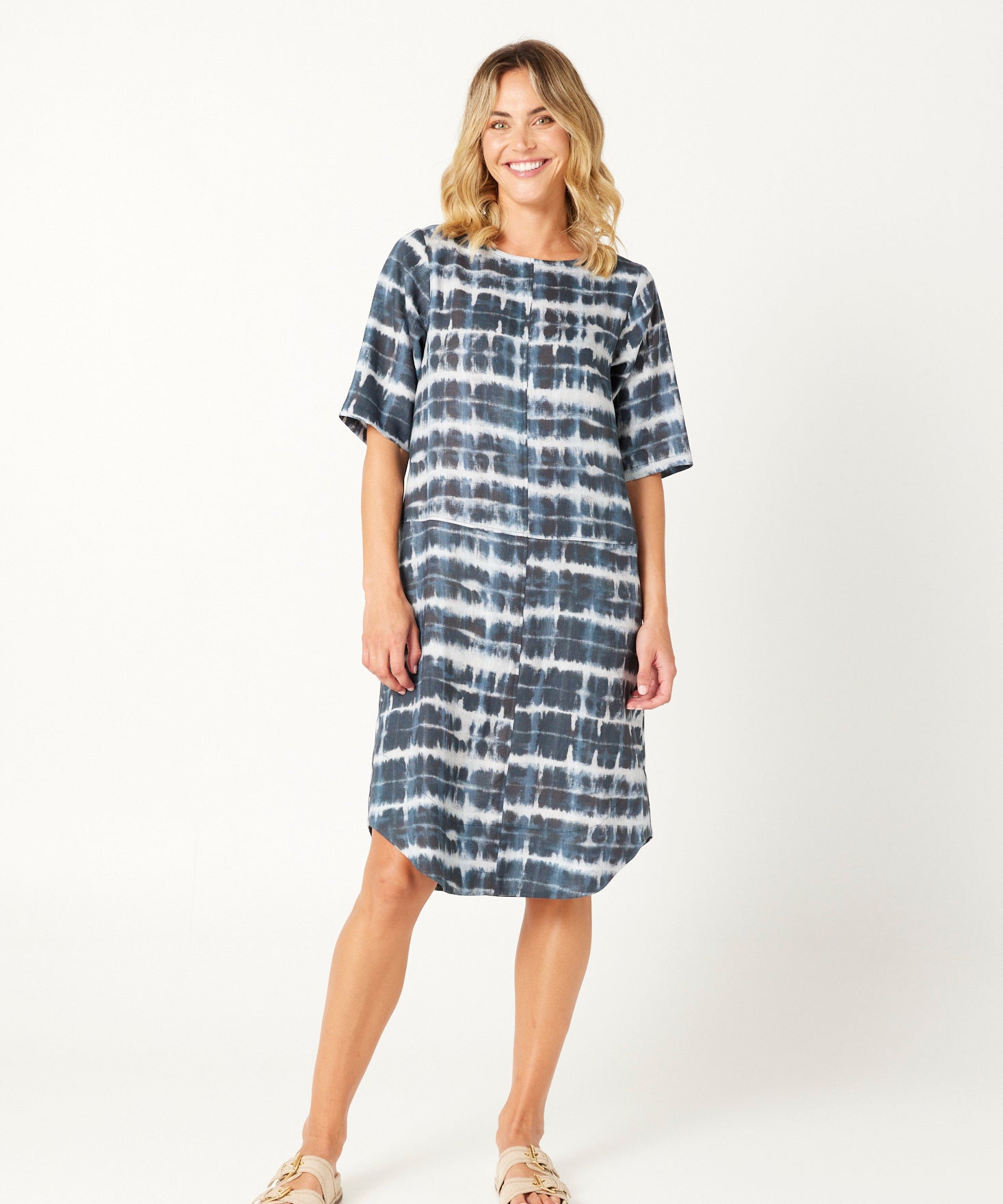 Shibori Dress in Indigo Print