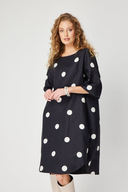 Rodeo Dress in Navy White Spot